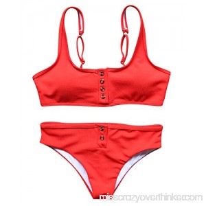 RUUHEE Women Ribbed Textured Button Padded Two Piece Bikini Set Swimsuits Red B07BTY8R3H